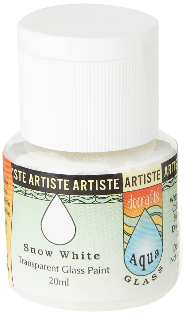 Artiste Glass Paint 20ml Aquaglass Snow White, Water Based Paints, For Painting On Glass, Perspex, Acetate, Gentle Translucent Finish, Wipe Clean When Wet, Water Proof Once Dry, Glass Crafting