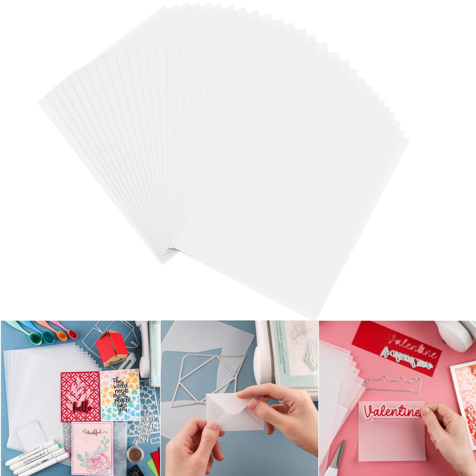 CYFUN DESIGN 150 Sheets Vellum Paper, 8.5 x 11 Inches, 115GSM, Translucent, Smooth, Heat Resistant, Ideal for Crafts, Invitations, Drawing