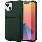 MZELQ Compatible with iPhone 14 Case TPU Card Holder Wallet Cover,Camera Protection + Screen Protector Soft Card Slot Phone Case -Green