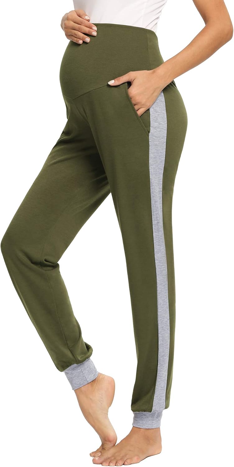 POSHGLAM Women's Maternity Pants Stretchy Pregnancy Joggers Lounge Yoga ...