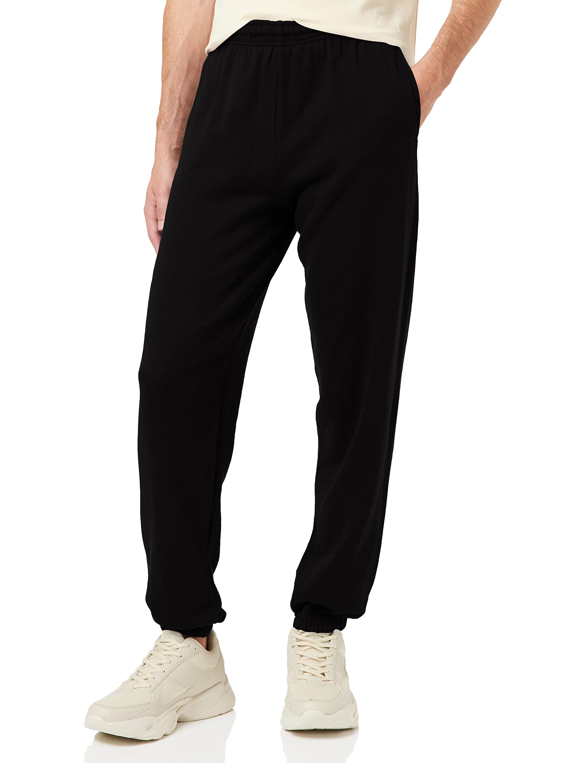 Fruit of the Loom Mens Open Hem Pants Joggers, Black, L UK