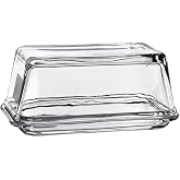 Fox Run Glass Butter Dish With Cover, Clear Butter Dish, 6.7&rdquo; x 4.1&rdquo; x 3&rdquo; | Stores Up To 2 Sticks Of Butter | Store On The Counter or In The Fridge | Keep Butter Fresh &amp; Spreadable | Dishwasher Safe