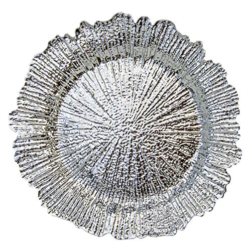 Home Collectives 13 Inch Round Elegant Serve ware Charger Plates with Matching Napkin Rings, Wedding, Dinner party, Event - Choose from our Variety of Styles and Quanties (6, Reef Silver)
