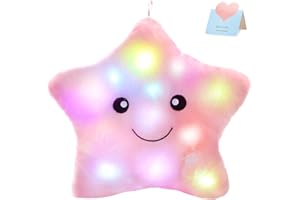 WEWILL 13'' Creative Twinkle Star Glowing LED Night Light Plush Pillows Stuffed Animals Toys Birthday Christmas Holiday Valentines Gifts for Toddlers Girls(Pink)