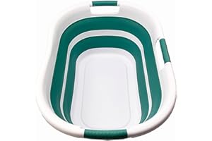 SAMMART 40L (10.5 gallon) Collapsible Plastic Laundry Basket - Space Saving Storage Container/Organizer - Portable Washing Tub - Foldable Pop Up Hamper/Basket (1, White/Celadon Green)