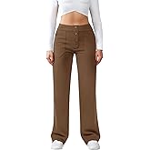 JEKAOYI Womens Casual High Waist Straight Leg Pants Stretchy Button Business Dress Work Pocket Trousers