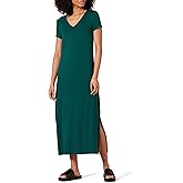 Amazon Essentials Women's Jersey V-Neck Short Sleeve Midi Length Dress
