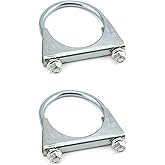 QWORK U-Bolt Muffler Tip Exhaust Hook, 2 Pack 2-1/2" OD Carbon Steel Universal Silencer Exhaust Clip