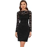 Allegra K Elegant Floral Lace Dress for Women's Business Boat Neck Cocktail Wedding Guest Bodycon Pencil Dress