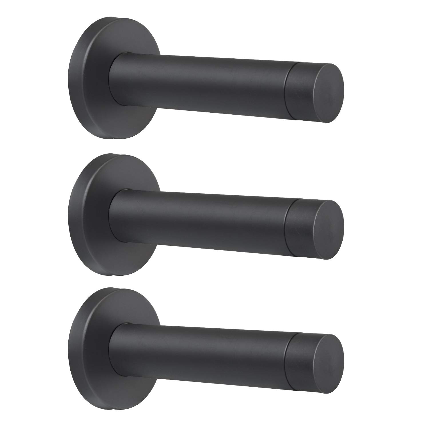 DOKU 3.5 Inch Door Stop, 3Pcs Heavy Duty 304 Stainless Steel Door Stopper with Rubber Tips Bumper, Wall Mounted Door Holder Protection Sound Dampening, Matte Black