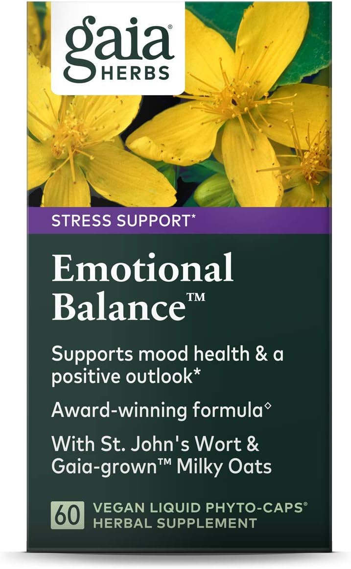 Gaia Herbs Emotional Balance Liquid Capsules, Plant-Based Mood Support Supplement, Promotes A Positive Mood with St. John’s Wort, Ginkgo Biloba, Gotu Kola & Rosemary, 60 Count