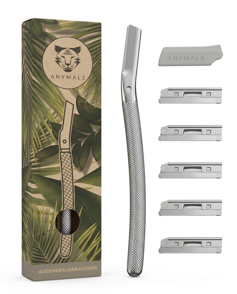 ANYMALE® Face Razor for Women with 5 Interchangeable Blades - Metal Eyebrow Razor - Dermaplaning Razor - Facial Hair Remover - Women's Beard Razor - Silver