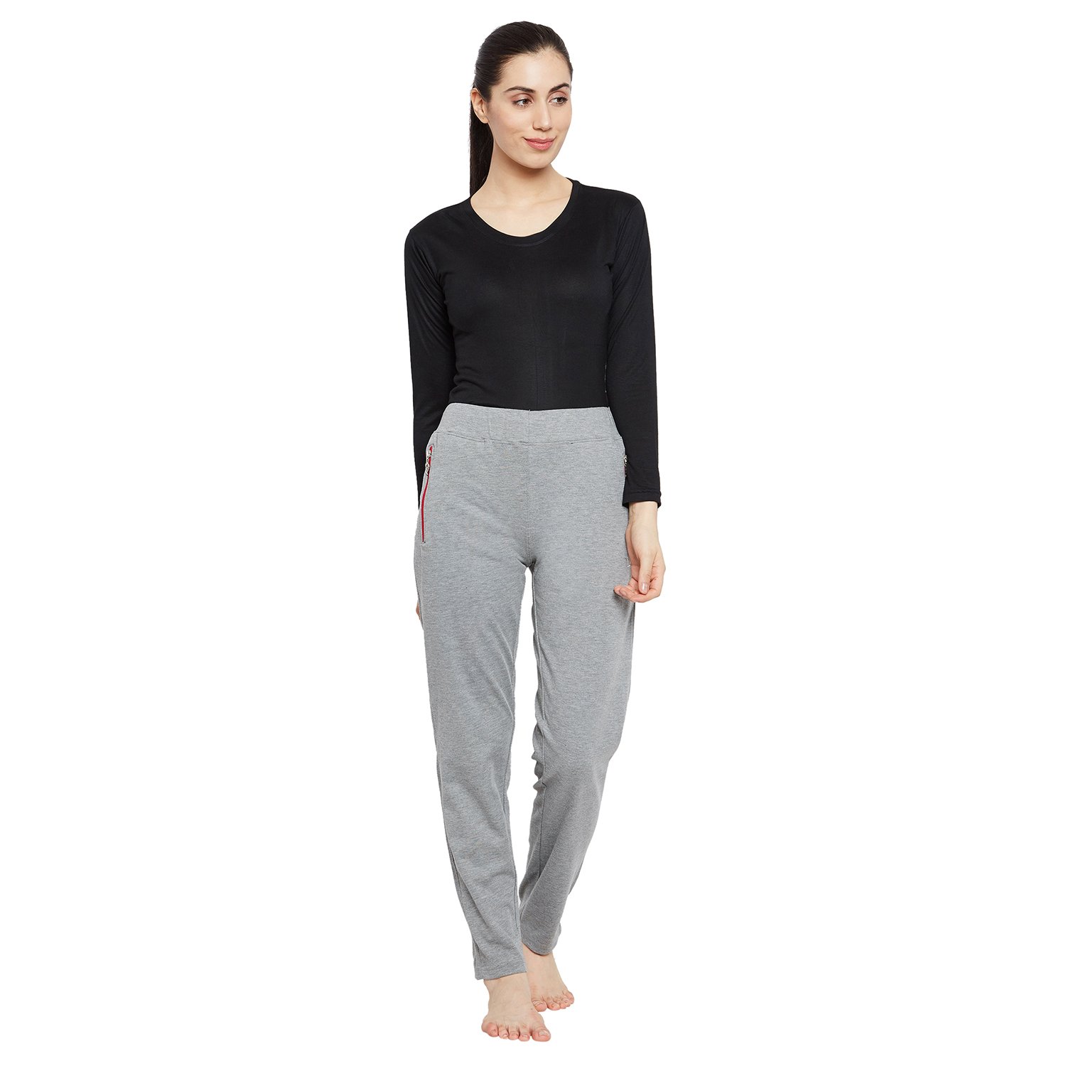 camey women cotton comfortable long pajama track pant side zipper pocket