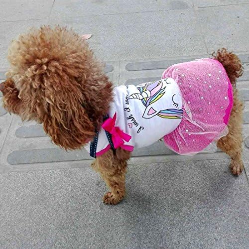 Mainstreet Spring Summer Puppy Cat Bow Dress Unicorn Printing Lace with Sequins for Small Dogs for Chihuahua Yorkshire