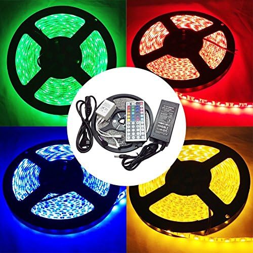 Waterprooof 5050 LED Strip SMD Flexible Light 60LEDs/m Kit with 16.4FT Strip +44key Remote Controller+ DC12v Power Adapter