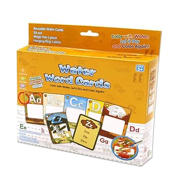 Aqua Doodle Flash Card 26 Letters Education Water Drawing Toys Alphabets, First Words, Colors & Animals Cognitive Doodle Cards with 2 Magic Pens