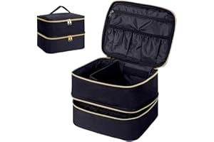 UOZL Nail Polish Organizer, Handheld Double Layer Organizer Holds 30 Bottles (15 ml/0.5 floz) with Adjustable Dividers for Nail Polish Small Manicure Lamp Manicure Tools Essential and Travel,Black