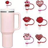 6PCS Valentine's Day Straw Cover for Stanley Cup, Heart Rose Silicone Straw Topper for Stanley 30&40 Oz Tumbler, 10mm 0.4in Dust-Proof Reusable Straw Topper for Stanley Accessories (A)