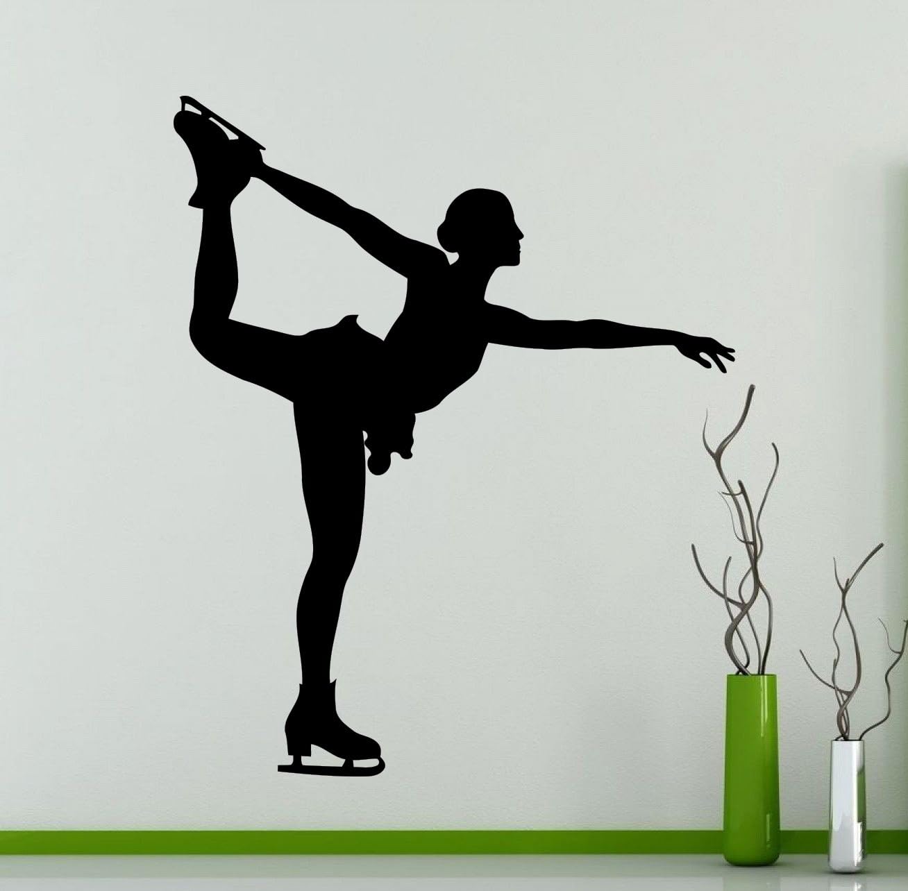 Figure Skating Wall Decal Olympiad Winter Sports Figure Skater Vinyl Sticker Home Living Room Design Interior Art Decoration Any Room Mural Waterproof Vinyl Sticker (113ex)