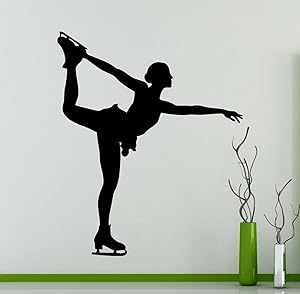 Figure Skating Wall Decal Olympiad Winter Sports Figure Skater Vinyl Sticker Home Living Room Design Interior Art Decoration Any Room Mural Waterproof Vinyl Sticker (113ex)