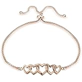 Hoops & Loops Sterling Silver Intertwining Hearts Polished Adjustable Bracelet