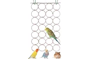 OLD TJIKKO Bird Rat Climbing Rope Net Bird Swing, Parrot Cage Toys,Small Animal Activity Toy for Gerbil,Swing Hanging Play with Mirror for Macaw African Greys Parakeet Cockatoo Lovebirds (Bird Perch)