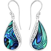 Abalone Shell Dangle Earrings for Women Sterling Silver 925 - Unique Vintage Beach Boho Earrings - Costume Jewelry Anniversary Valentines Day Gifts for Womens