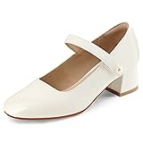 Naiyee Womens Mary Janes White Chunky Heel Ankle