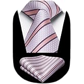 HISDERN Mens Striped Ties Classic Silk Woven Tie and Pocket Square Set Formal Business Necktie Handkerchief for Wedding