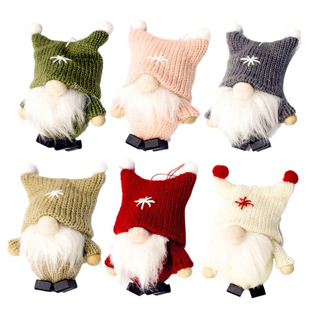 6pcs Christmas Gnome Ornaments Swedish Tomte Plush Santa Table Ornaments Xmas Tree Hanging Decoration
