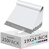 Fuxury Poly Mailers 19x24Inch 250Pcs,Waterproof Shipping Bags for Clothing,Strong Adhesive Shipping Envelopes for Small Business,Self Seal Heavy Duty Poly Mailer Bags,Flexible Mailing Bags White