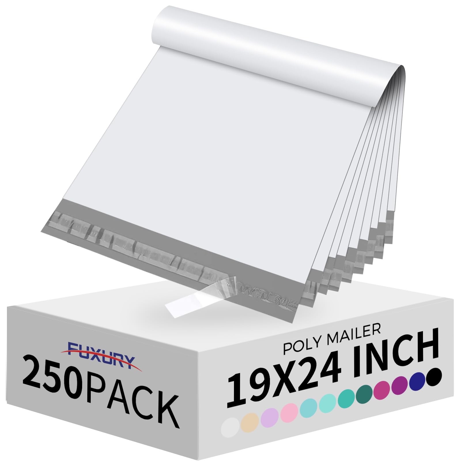 Photo 1 of Fuxury Poly Mailers 19x24Inch 250Pcs,Waterproof Shipping Bags for Clothing,Strong Adhesive Shipping Envelopes for Small Business,Self Seal Poly Mailer Bags,Flexible Mailing Bags White