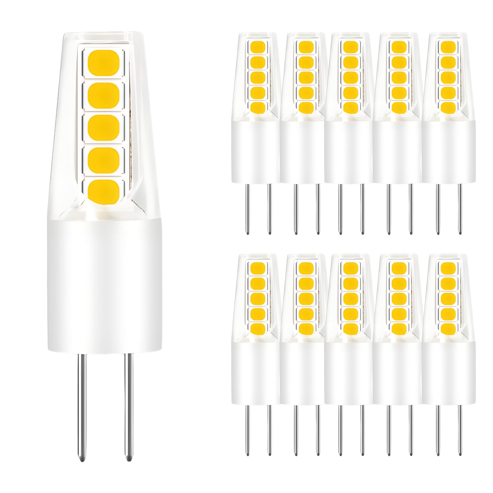 LED G4 Bulb Bi-Pin Base,12V G4 LED Bulb 2W 20W Halogen Replacement, 3000K Warm White Light Bulb,No Flicker,Dustproof Shockproof AC/DC 12 Volt Bulb for Landscape RV, 10 Packs
