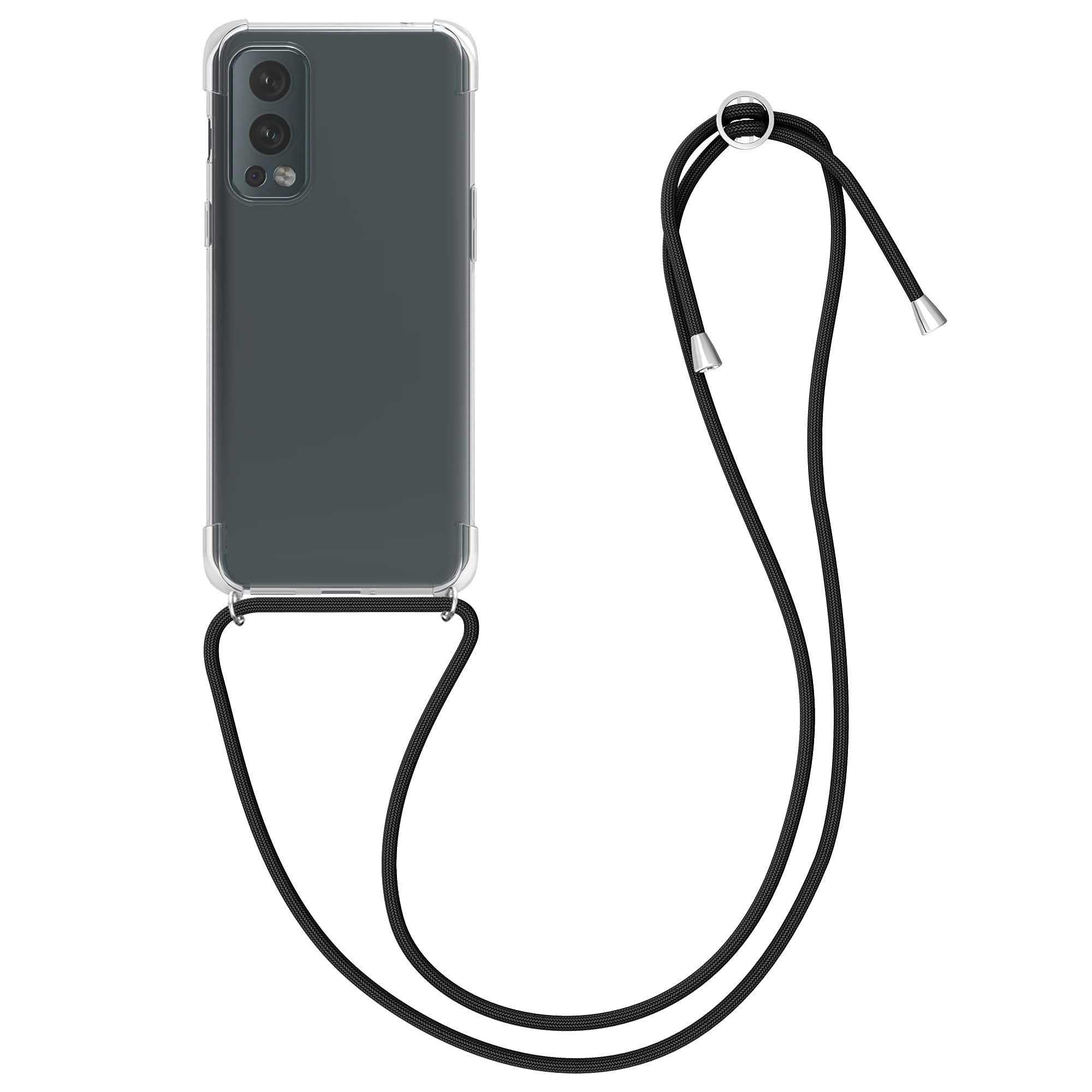 kwmobile Crossbody Case Compatible with OnePlus Nord 2 5G Case - Clear TPU Phone Cover w/Lanyard Cord Strap - Black/Transparent