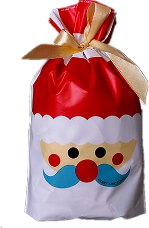Amazon 50pcsキャンディーバッグクリスマスリボン巾着袋ヌーガット巾着ポケット粘着性ジップロックバッグクリスマススノークリスプパッケージングバッグ15 23cm 1 青ひげクリスマスの袋50個 クリスマス雑貨 おもちゃ