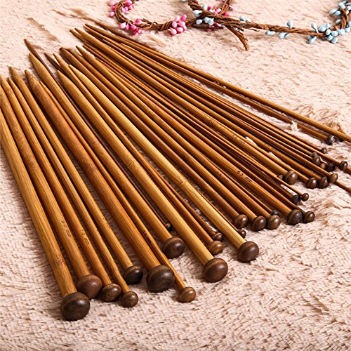 NUOMI 36 Pieces Bamboo Knitting Needles Set (18 Sizes from 2.0mm to 10.0mm), Single Pointed Carbonized Knitting Kits