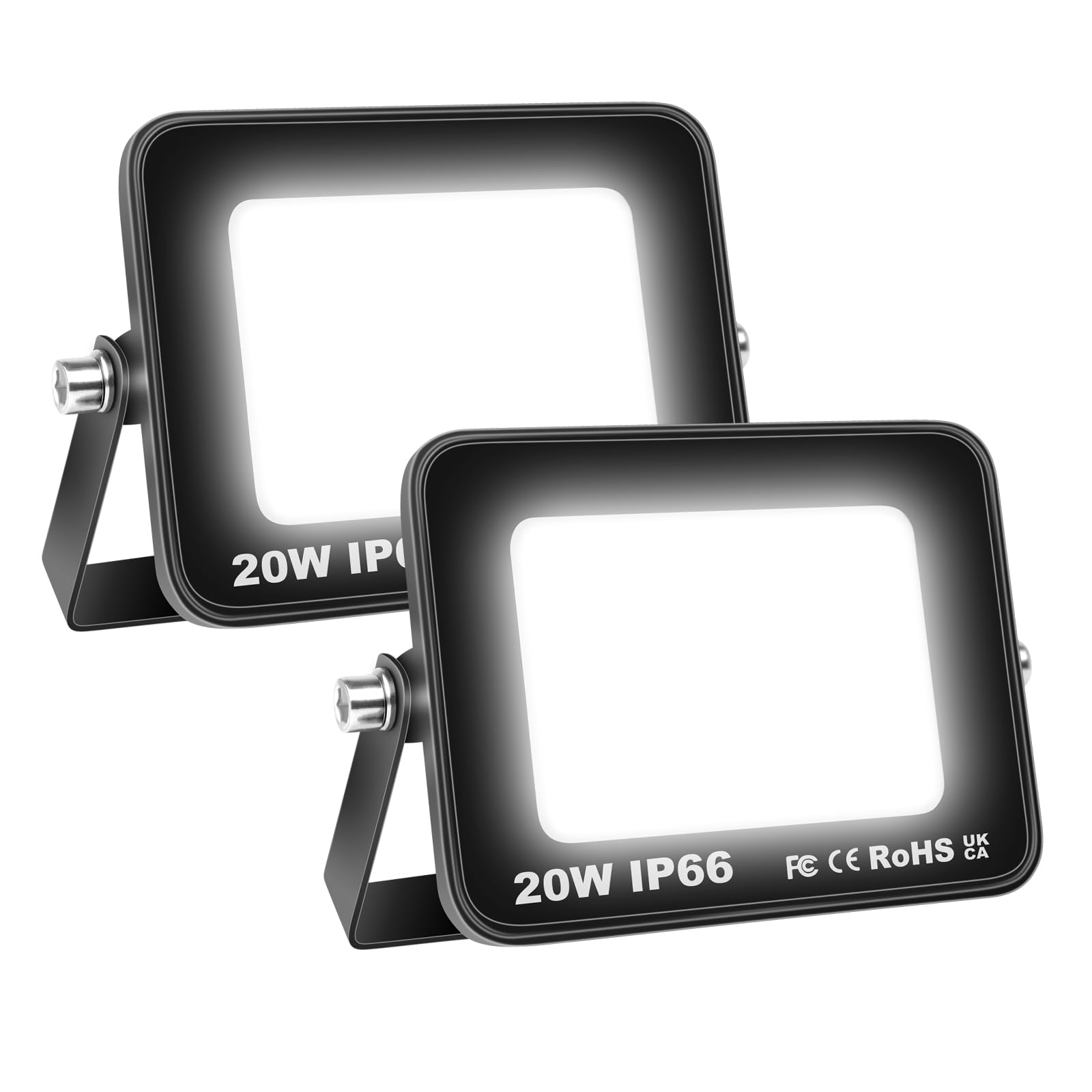 Willpower 2pcs Outdoor LED Floodlights 20W 2000LM LED Security Lights IP66 Waterproof 175V-265V Daylight White 6000K Wall Light for Garden Garage Yard Lawn Court Patio