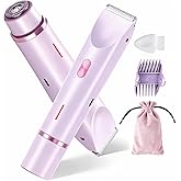 Bikini Trimmer for Women, 2 in 1 Dual-Head Electric Shaver for Women Pubic Hair, Waterproof Wet/Dry Use Body Hair Trimmer and Face Razors, Rechargeable Hair Removal for Bikini Legs Face Underarm Arm