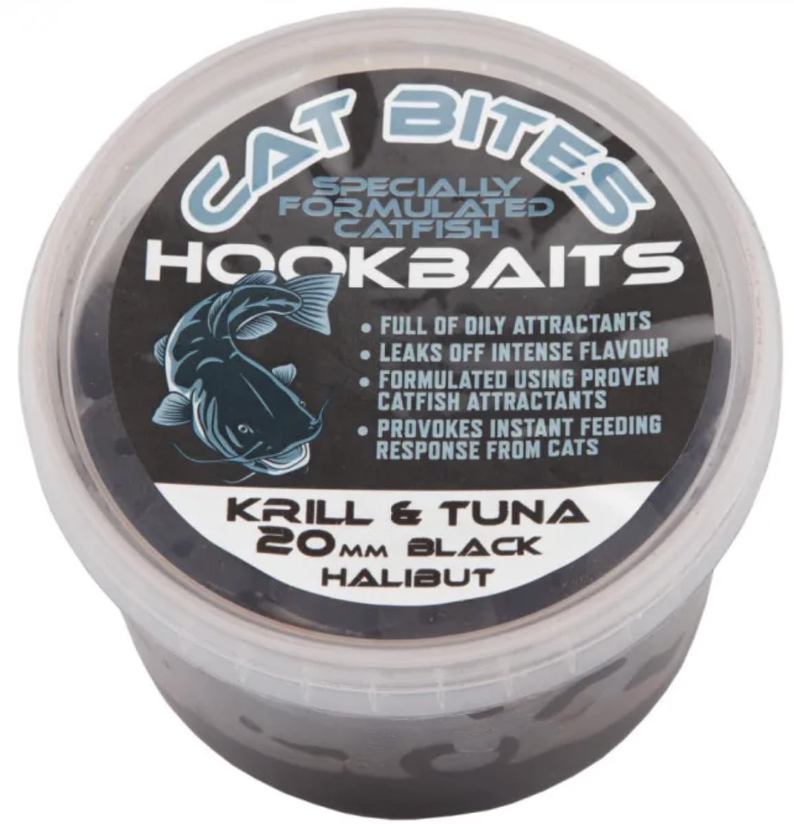 Cat Bites 20mm Pre Drilled Black Halibut Krill & Tuna (300g) Cat Fish Fishing Bait