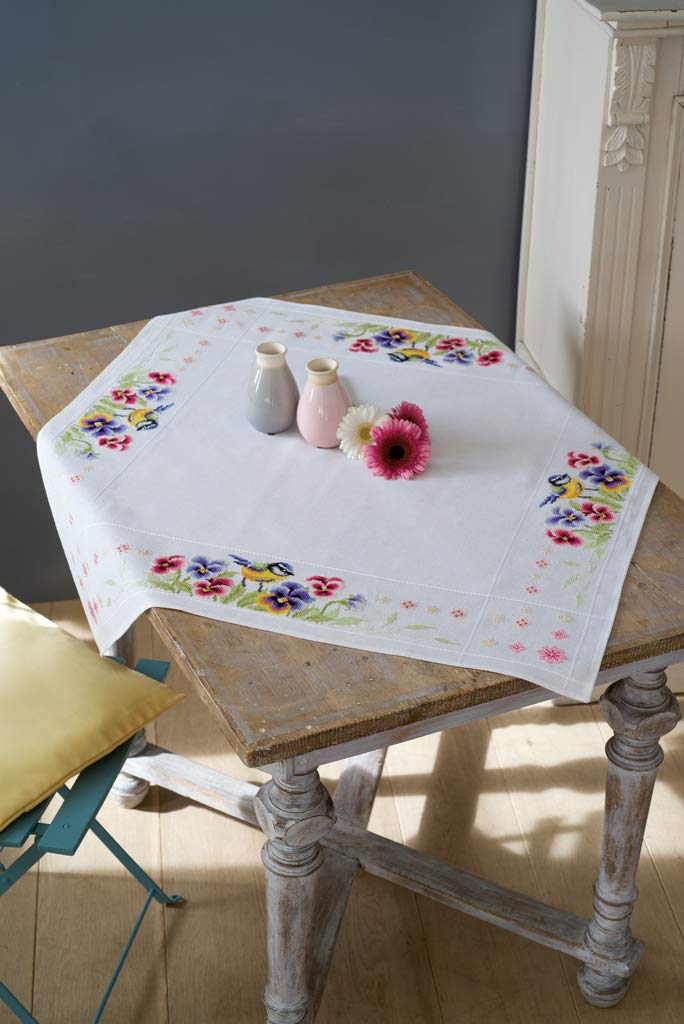 Vervaco Tablecloth: Bird & Violets, Polyester Cotton, Multi-Colour, 40 x 2 x 20 cm