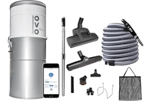 OVO 750 AW Smart Central Vacuum System-Conventional & Smart App ON/OFF Control and more-Soft Start/Stop, 3 Suction Levels & Voice Control Hybrid Filtration, + 40ft Carpet Deluxe Accessory kit Included