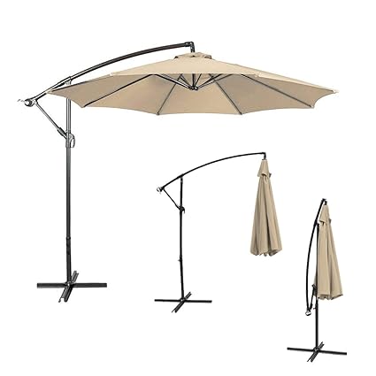 9ft Cantilever Solor Powered 40led 8 Rib Patio Umbrella Hanging Outdoor Sunshade Garden Patio Umbrellas