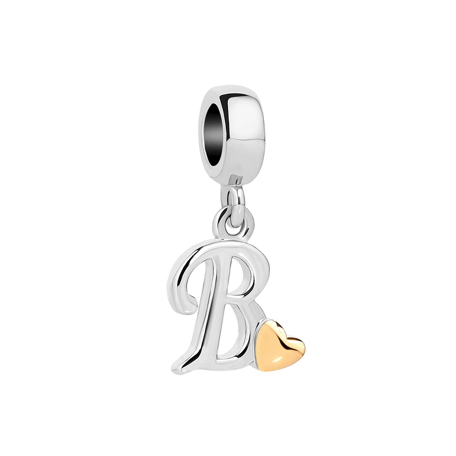 B Initial Letter Gold Heart Charm for Pandora Charms Bracelets Name Alphabet Birthday Jewellery Gift for Women Daughter Granddaughter Sister Friendship