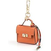 FENHIN Mini Backpack Keychain, Leather Small Coin Purse for Women, Cute Hand Bag Charms with Key Holder & Twist-lock (Orange)