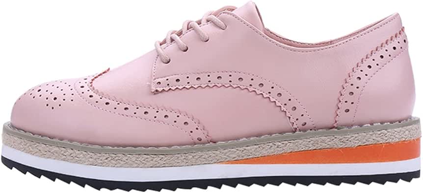 Amazon.com | VFDB Women Wingtip Oxfords Shoes Platform Flat Wedges Lace Up Dress Shoes Pink 