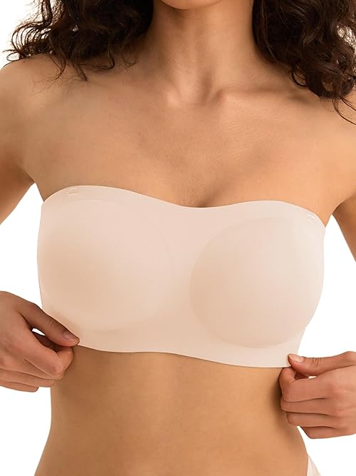 Cuteio Wireless Strapless Bras for Women, S-2XL, Seamless Bandeau Bralette with Light Padding, Anti-Slip Tube Top Bra Skin