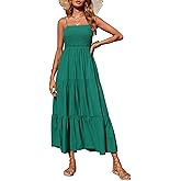 PRETTYGARDEN Women's Summer Maxi Dress 2026 Casual Boho Sleeveless Spaghetti Strap Smocked Tiered Long Beach Sundresses