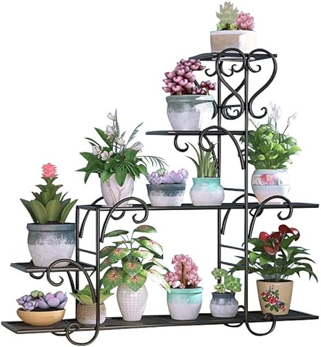 Amazon Co Jp Gyf ガーデニングラック アイアン フラワースタンド 観葉植物 園芸 ガーデニングラック 5段 鉢植え 観葉植物棚 室内 屋外 ベランダおしゃれ 観葉植物盆栽台 Color Black Size 85cm ホーム キッチン