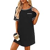 Ekouaer Cotton Nightgowns for Women Soft Sleepwear Comfy Short Sleeve Sleep Shirts Crew Neck Night Shirts with Pocket S-3XL