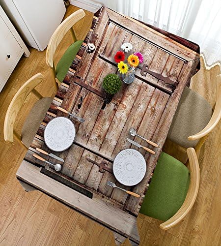 HAIXIA Tablecloth Rustic Decor Timber Rustic Door in Wall of An Old Log House Ancient Abandoned Building Entrance Gate Print Full Brown